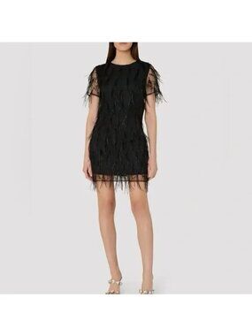 Milly Rana Feather Shift  Mini Cocktail dress, Black, Sz. 4